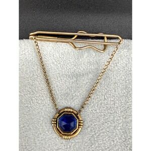 Vintage Hadley Tie Clip Blue Gold Tone